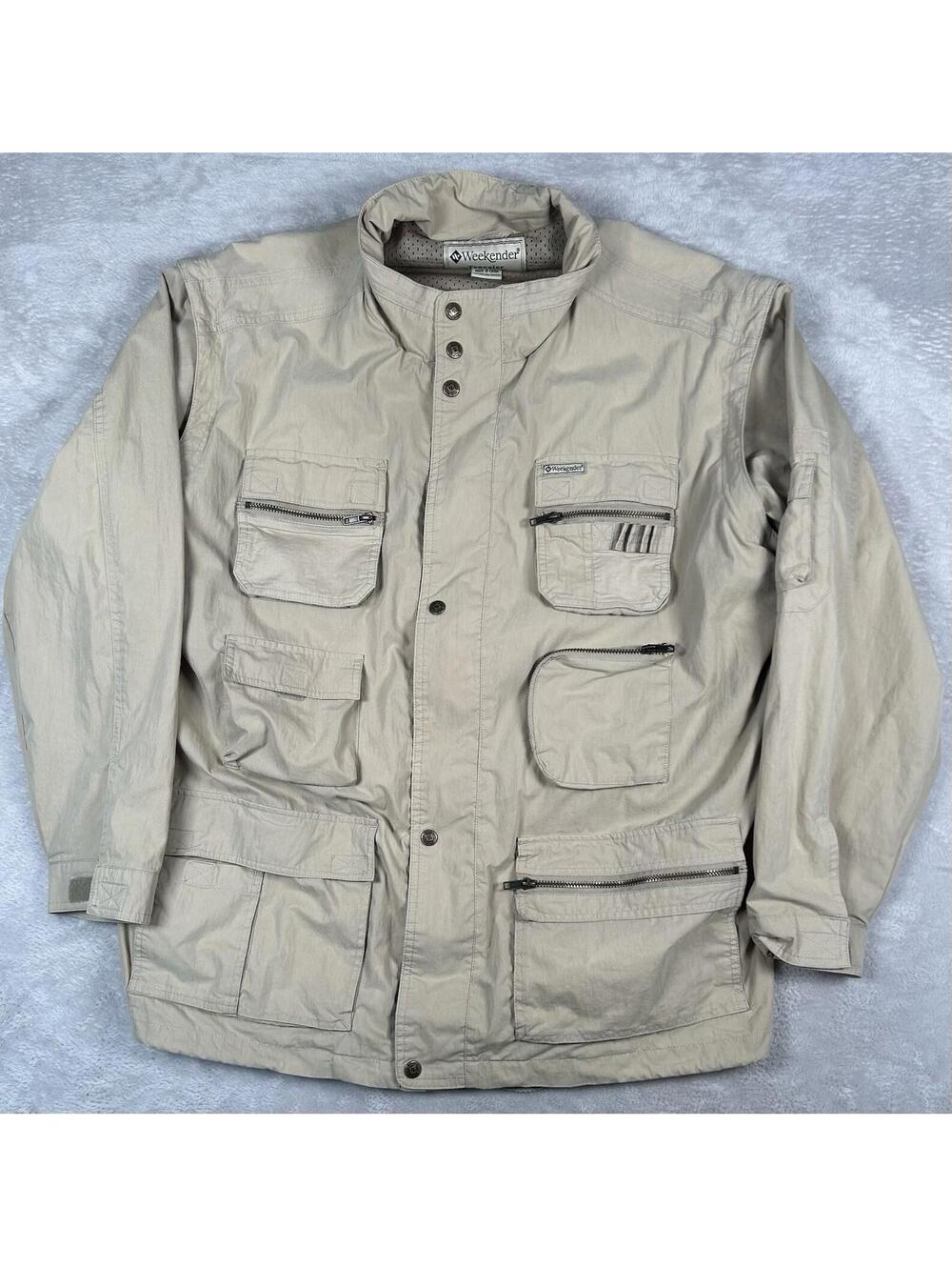 Weekender Traveler Mens XL Beige Travel Convertible Jacket Vest Safari Hunting